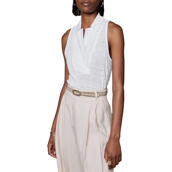 Banana Republic 100% Linen Sleeveless Polo Shirt Size S Ivory Minimalist NEW - Picture 1 of 7